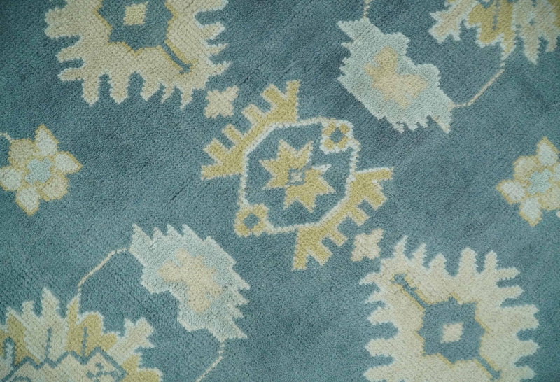 8x10 Teal and Beige Hand Knotted Heriz Serapi Floral Area Rug | TRDCP1185810