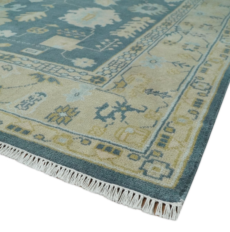 8x10 Teal and Beige Hand Knotted Heriz Serapi Floral Area Rug | TRDCP1185810