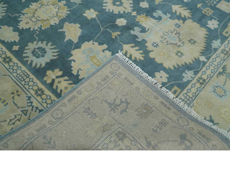 8x10 Teal and Beige Hand Knotted Heriz Serapi Floral Area Rug | TRDCP1185810