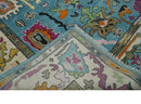 8x10 Traditional Blue and Ivory Vibrant colorful Hand knotted oushak wool area rug by The Rug Decor