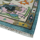 8x10 Traditional Blue and Ivory Vibrant colorful Hand knotted oushak wool area rug by The Rug Decor