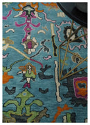 8x10 Traditional Blue and Ivory Vibrant colorful Hand knotted oushak wool area rug by The Rug Decor