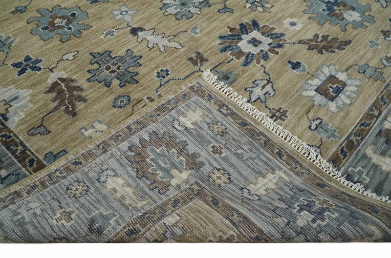 8x10 Traditional Beige and Gray Antique Style Floral Hand knotted Wool Area Rug