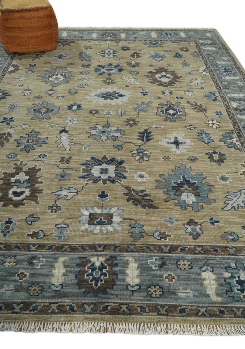8x10 Traditional Beige and Gray Antique Style Floral Hand knotted Wool Area Rug
