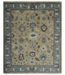 8x10 Traditional Beige and Gray Antique Style Floral Hand knotted Wool Area Rug