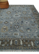 8x10 Traditional Gray and Brown Antique Style Floral Hand knotted Wool Area Rug
