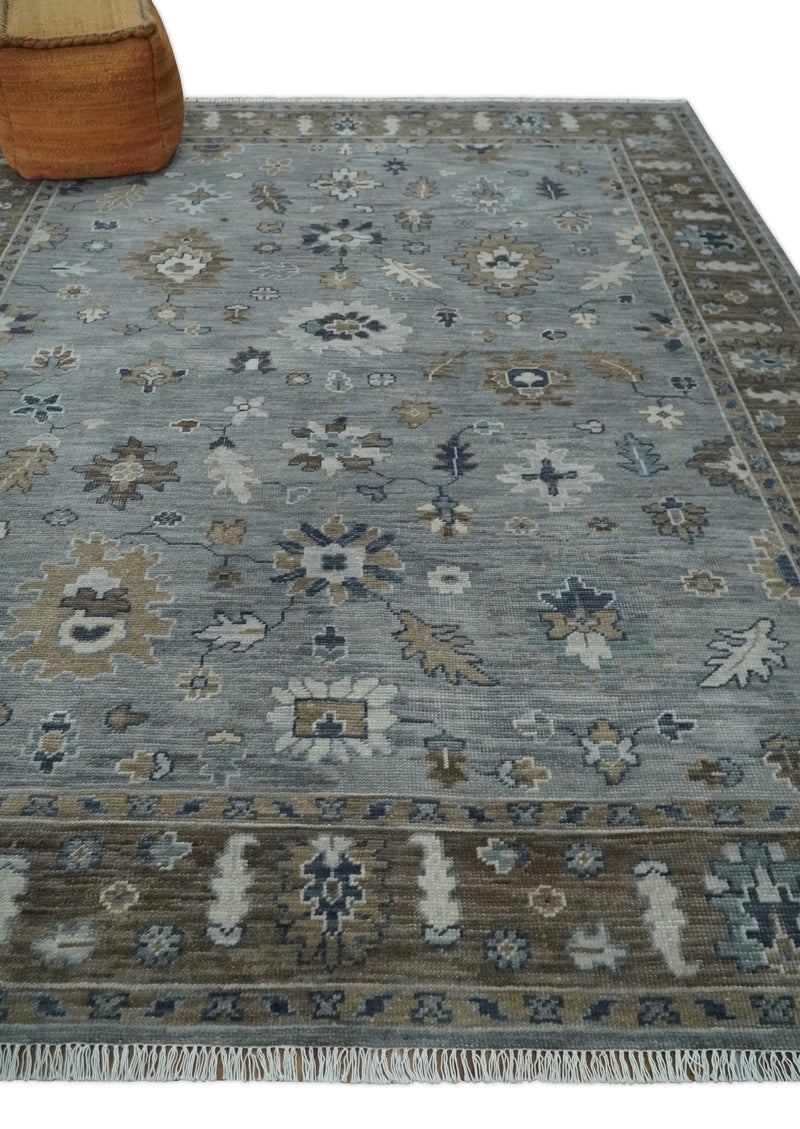 8x10 Traditional Gray and Brown Antique Style Floral Hand knotted Wool Area Rug