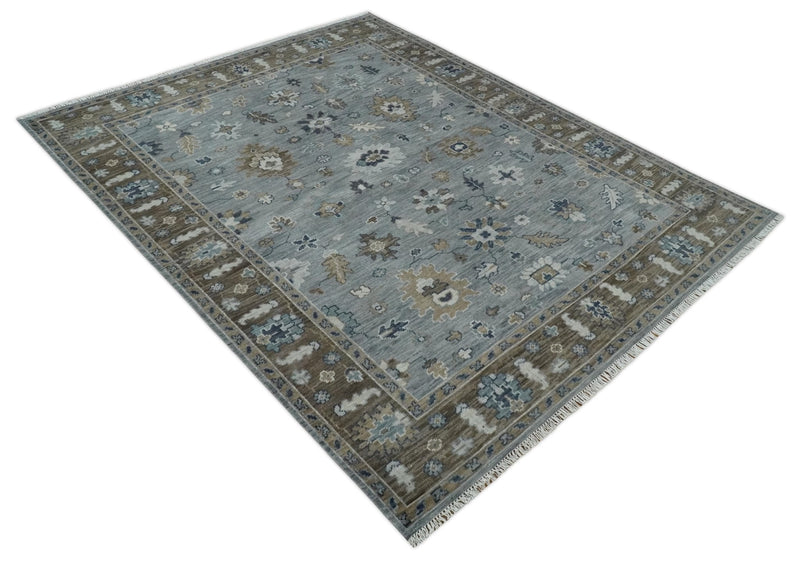 8x10 Traditional Gray and Brown Antique Style Floral Hand knotted Wool Area Rug