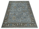8x10 Traditional Gray and Brown Antique Style Floral Hand knotted Wool Area Rug