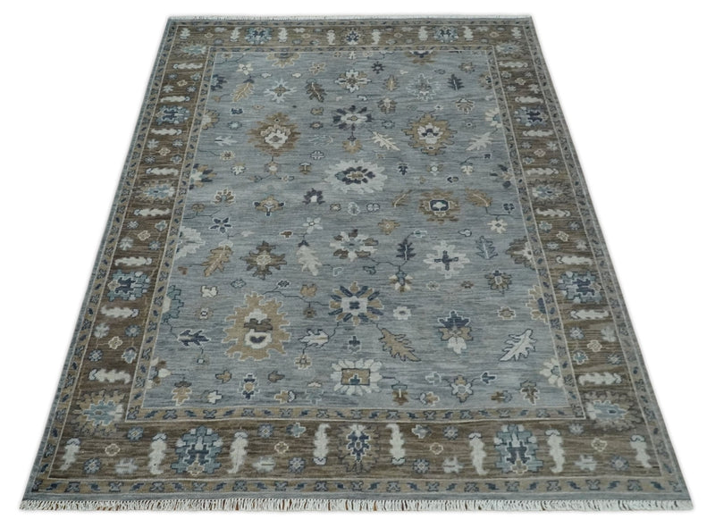 8x10 Traditional Gray and Brown Antique Style Floral Hand knotted Wool Area Rug