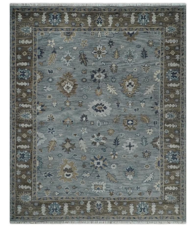 8x10 Traditional Gray and Brown Antique Style Floral Hand knotted Wool Area Rug