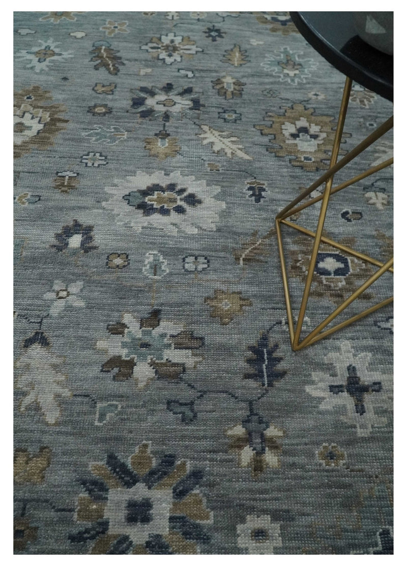 8x10 Traditional Gray and Brown Antique Style Floral Hand knotted Wool Area Rug
