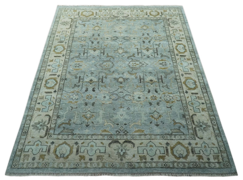 8x10 Traditional Hand Knotted Blue and Ivory Hand Knotted wool area Rug