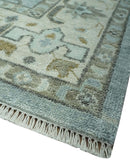 8x10 Traditional Hand Knotted Blue and Ivory Hand Knotted wool area Rug
