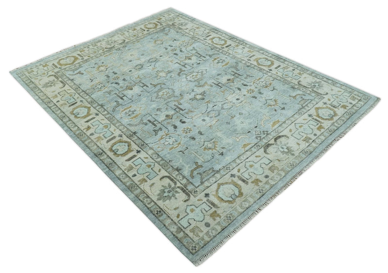 8x10 Traditional Hand Knotted Blue and Ivory Hand Knotted wool area Rug