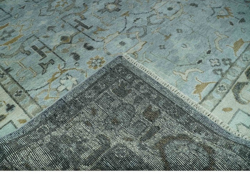 8x10 Traditional Hand Knotted Blue and Ivory Hand Knotted wool area Rug