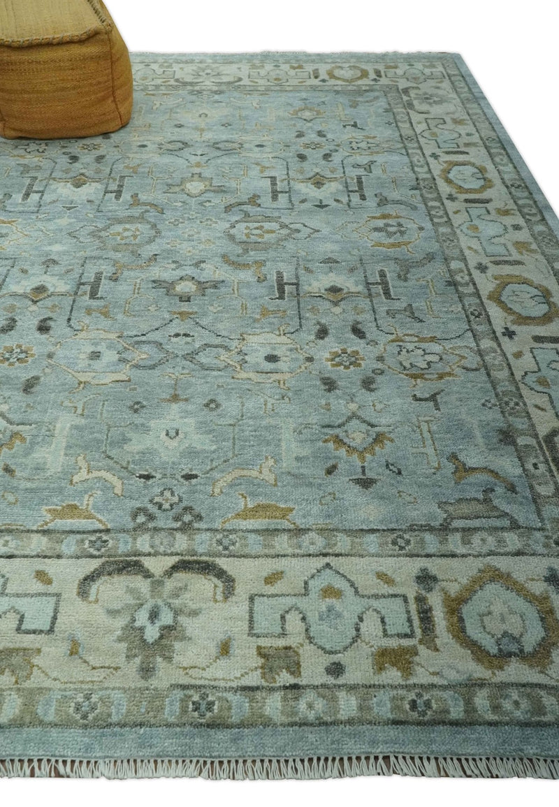 8x10 Traditional Hand Knotted Blue and Ivory Hand Knotted wool area Rug