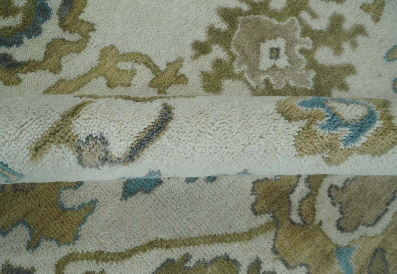 8x10 Traditional Ivory and Charcoal Hand knotted Oushak Wool Area Rug