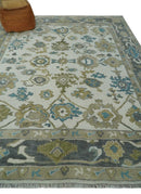 8x10 Traditional Ivory and Charcoal Hand knotted Oushak Wool Area Rug