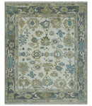 8x10 Traditional Ivory and Charcoal Hand knotted Oushak Wool Area Rug