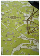 8x10 Traditional Light Green, Ivory and Charcoal Antique Style Hand knotted Wool Area Rug