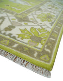 8x10 Traditional Light Green, Ivory and Charcoal Antique Style Hand knotted Wool Area Rug