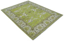 8x10 Traditional Light Green, Ivory and Charcoal Antique Style Hand knotted Wool Area Rug