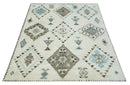 8x10 Tribal Design Ivory, Brown and Blue Traditional Hand Knotted Wool Area Rug by The Rug Decor