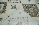 8x10 Tribal Design Ivory, Brown and Blue Traditional Hand Knotted Wool Area Rug by The Rug Decor