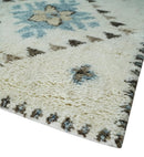 8x10 Tribal Design Ivory, Brown and Blue Traditional Hand Knotted Wool Area Rug by The Rug Decor