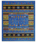 8x10 Tribal Gabbeh Blue, Black, Green and Rust Hand knotted Traditional Wool Area Rug