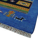 8x10 Tribal Gabbeh Blue, Black, Green and Rust Hand knotted Traditional Wool Area Rug