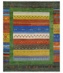 8x10 Tribal Gabbeh Green, Rust, Blue and Gold Hand knotted  Traditional Wool Area Rug