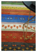 8x10 Tribal Gabbeh Green, Rust, Blue and Gold Hand knotted  Traditional Wool Area Rug