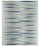 8x10 White, Blue and Camel Hand Tufted Modern Scandinavian Stripe Wool Area Rug | YUK3