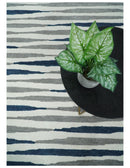 8x10 White, Blue and Camel Hand Tufted Modern Scandinavian Stripe Wool Area Rug | YUK3