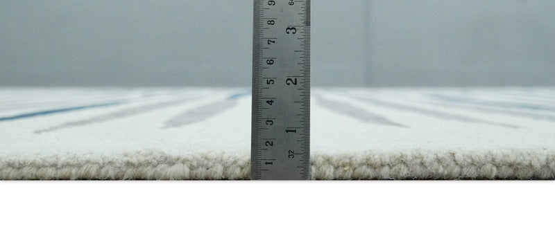 8x10 White, Blue and Camel Hand Tufted Modern Scandinavian Stripe Wool Area Rug | YUK3