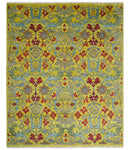 8x10 Wool Blue, Gold and Red Vibrant Colorful Traditional Eclectic Hand knotted Bohemian Area Rug | TRDCP318810