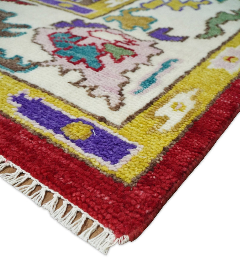 8x10 Wool Red and White Colorful Traditional Oushak Eclectic Hand knotted Bohemian Area Rug | TRDCP319810