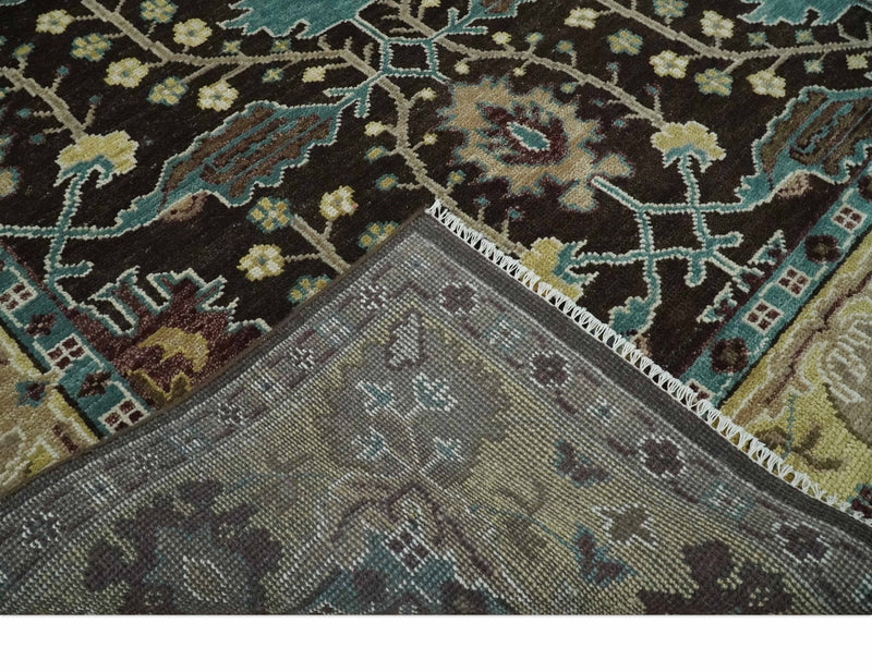 8x10 Wool Traditional Black, Beige and Blue Antique Style Hand knotted Oushak Area Rug | TRDCP1500810S