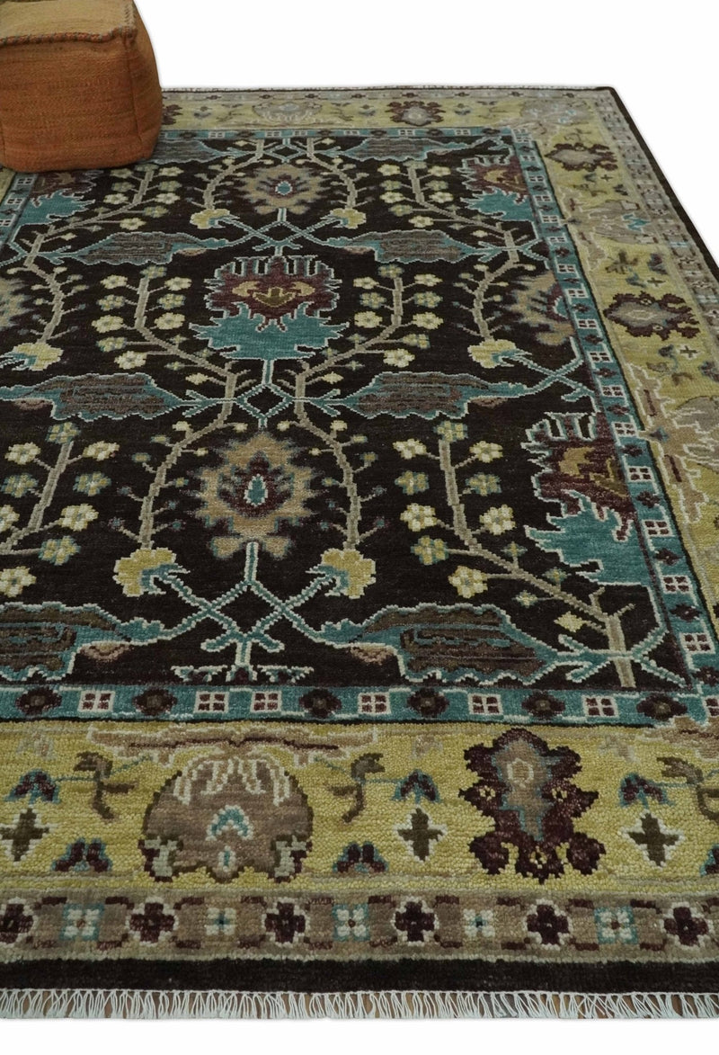 8x10 Wool Traditional Black, Beige and Blue Antique Style Hand knotted Oushak Area Rug | TRDCP1500810S