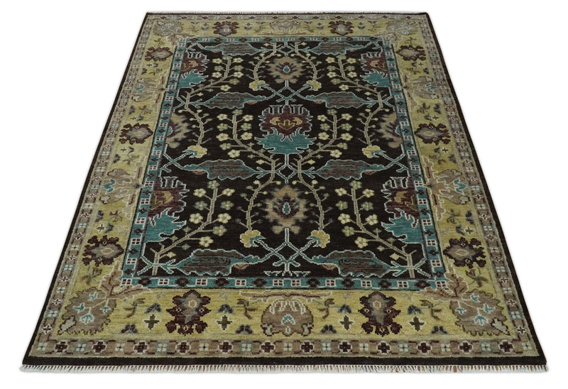 8x10 Wool Traditional Black, Beige and Blue Antique Style Hand knotted Oushak Area Rug | TRDCP1500810S