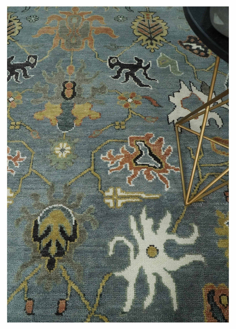 8x10 Wool Traditional Ivory and Gray Vibrant Colorful Hand knotted Oushak Area Rug | TRDCP1304810