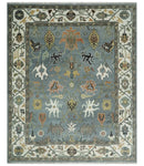 8x10 Wool Traditional Ivory and Gray Vibrant Colorful Hand knotted Oushak Area Rug | TRDCP1304810 by The Rug Decor