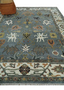 8x10 Wool Traditional Ivory and Gray Vibrant Colorful Hand knotted Oushak Area Rug | TRDCP1304810