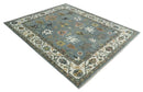 8x10 Wool Traditional Ivory and Gray Vibrant Colorful Hand knotted Oushak Area Rug | TRDCP1304810 by The Rug Decor