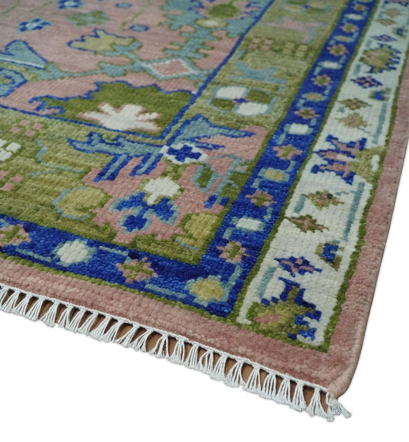 8x10 Wool Traditional Peach, Green and Blue Hand knotted Oushak Area Rug