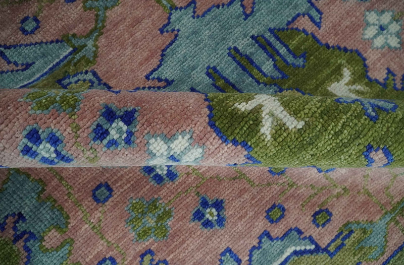 8x10 Wool Traditional Peach, Green and Blue Hand knotted Oushak Area Rug