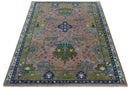 8x10 Wool Traditional Peach, Green and Blue Hand knotted Oushak Area Rug