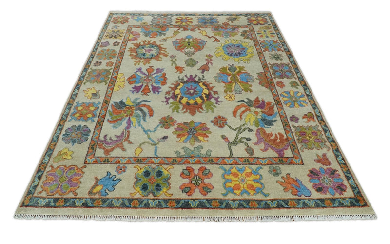 8x10 Wool Traditional Persian Beige and Peach Colorful Hand knotted Oushak Area Rug | TRDCP1071810S